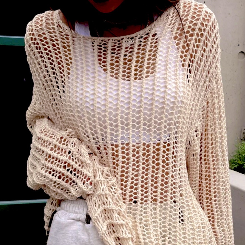 NWOT Boho Hand Knit Italian Crochet Knit Top with Dolman Sleeves, Size M